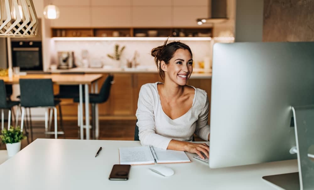 Woman working from home.